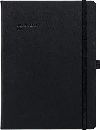 Action Day Yearly Planner in black, hard cover with elastic closure