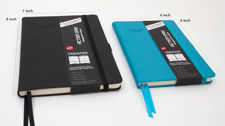 Undated Planners in black, 7 x 9 inches, and turquoise, 6 x 8 inches